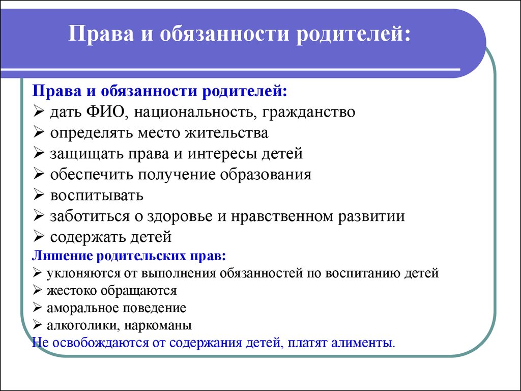 Презентация права детей и обязанности родителей и детей