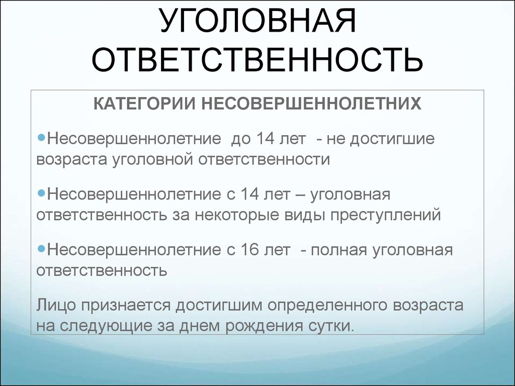 Уголовная ответственность несовершеннолетних план по обществознанию