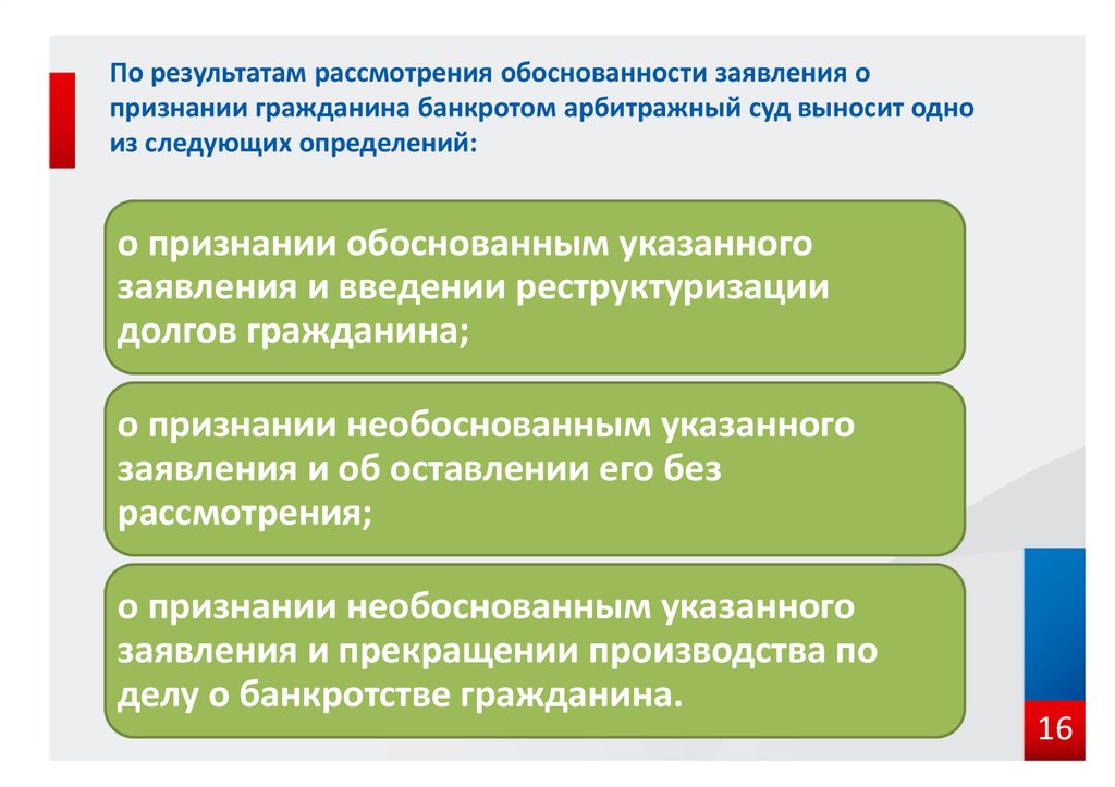 Правовые последствия признания умершим. Заявление в суд о признании гражданина банкротом. По результатам рассмотрения заявления. Обоснованность заявления о признании гражданина банкротом.. Результат рассмотрения ходатайства.