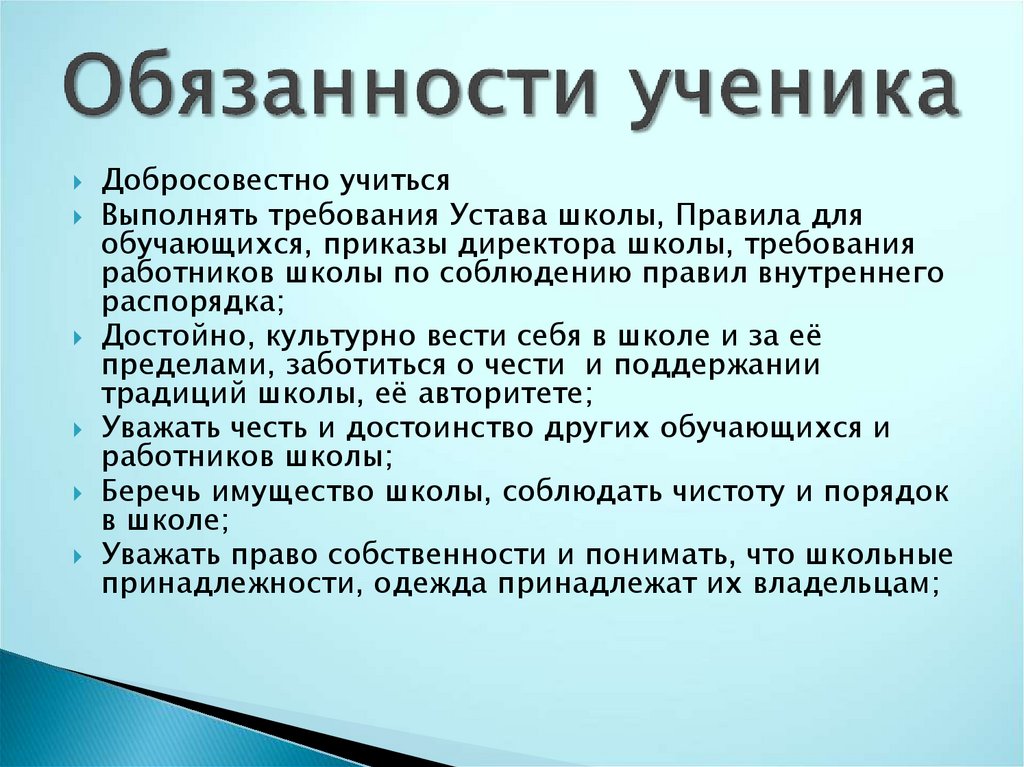 Права и обязанности в школе проект