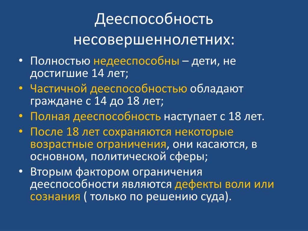 План на тему дееспособность несовершеннолетних