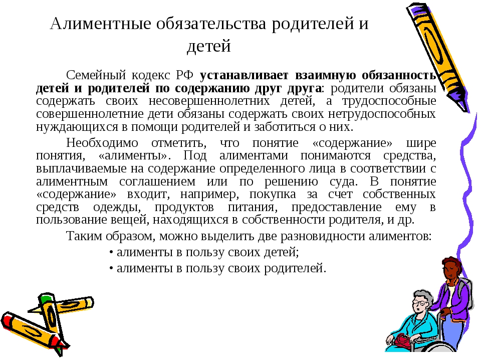 Содержание родителей детьми. Права и обязанности родителей и детей алиментные обязательства. Алименты обязательства родителей и детей. Алиментные обязанности родителей и детей кратко. Алиментные отношения родителей и детей кратко.