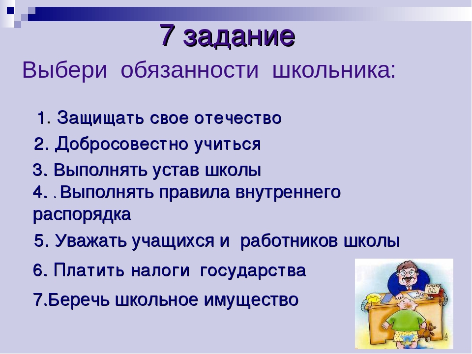 Права и обязанности школьника презентация 7 класс