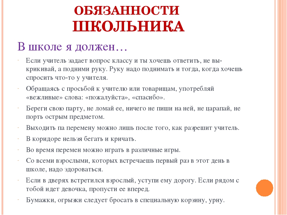 Права и обязанности в школе проект