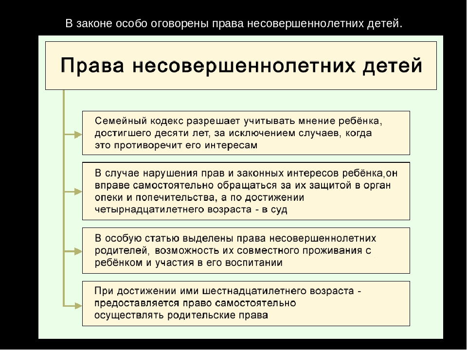 Права несовершеннолетних детей схема