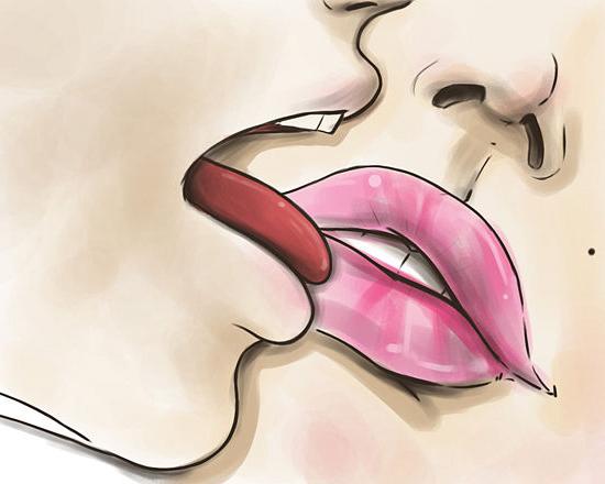 облизывание губ партнера при французском поцелуе