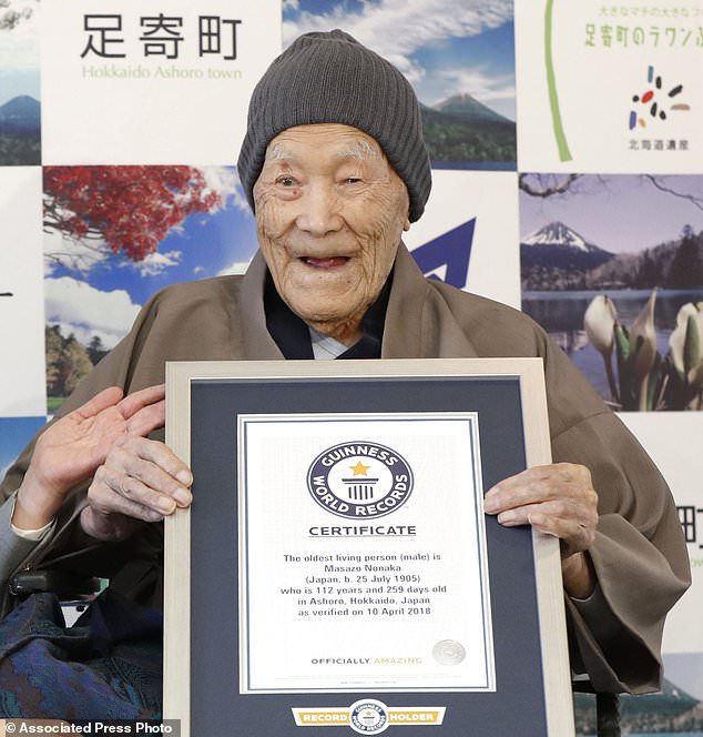 Masazo Nonaka with certificate from Guinness World Records as the world