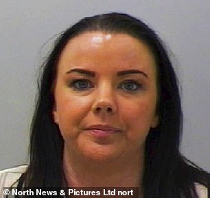 Amy Scott, 35, took her shoes off before she sneaked up behind Lindsey Patterson in a stairwell at the New Premier Pub in Ashington, Northumberland, and pushed her