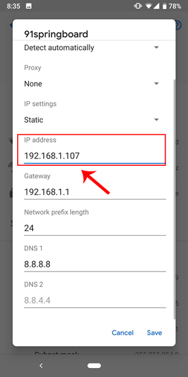 changing IP manually on android