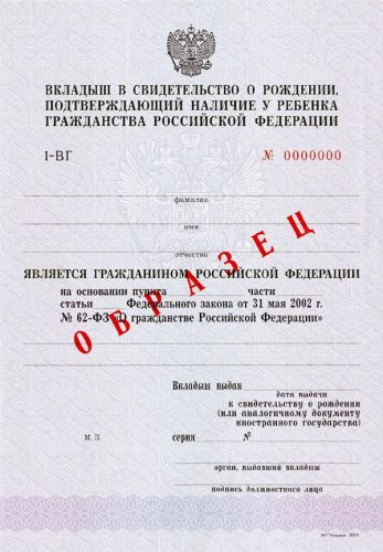 Вкладыш о гражданстве РФ 